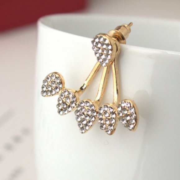 Trendy Gold Simulated Diamond Stud Earrings - Picture 3 of 5